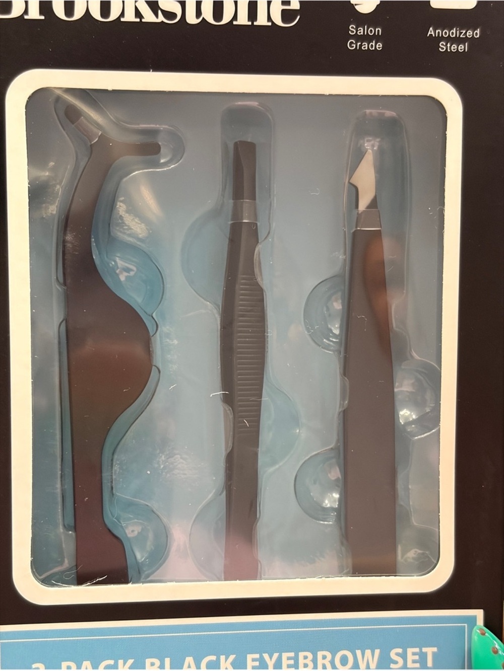 Brookstone NIB Black 3-Pack Eyebrow Tool Set with Tweezer & Seahorse Clip - Picture 3 of 5